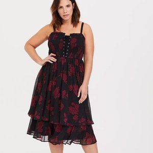 Torrid Black and Red Floral Midi Dress